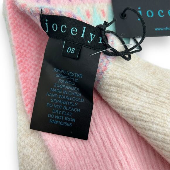 NEW Jocelyn Brand Scarf & Hat Set Pastel Winter Fair Isle Print Wool Blend NWT - Picture 12 of 16